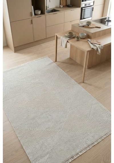 Venti 191454 Krem - Modern Daire Desenle Krem Halı Estetiği Krem