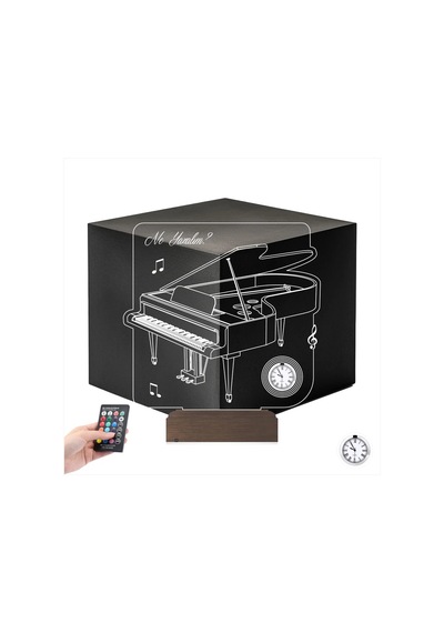 Luvivia Piyano Müzik Nota Piyanist Hediye Kişiye Özel Metal Saatli 3d Lamba - Masa Gece Lambası