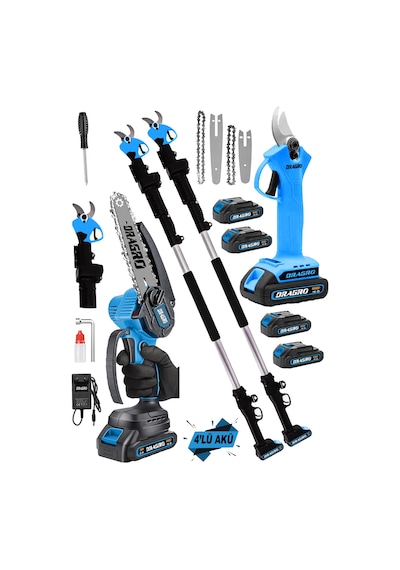 Dragro DRG-598 VF 20 AH 2'li Set 4 Akülü Çift Teleskop Şarjlı Dal Budama Makinesi
