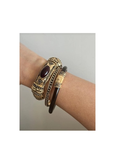 Lunarie Antik Gold Etnik Kelepçe Taşlı Bohem Bilezik Seti-çelik Altın