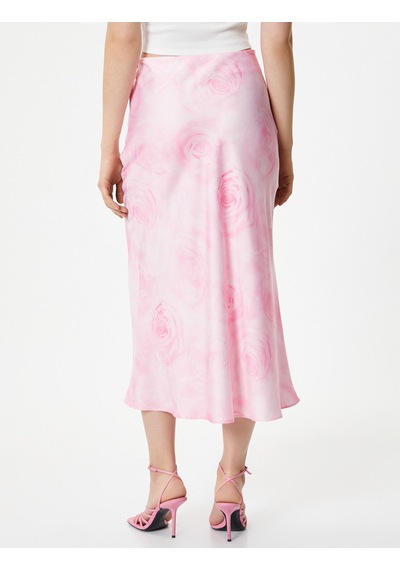 Koton Midi Saten Etek Çiçekli Normal Bel Pembe Desenli 4sak70131pw Pembe