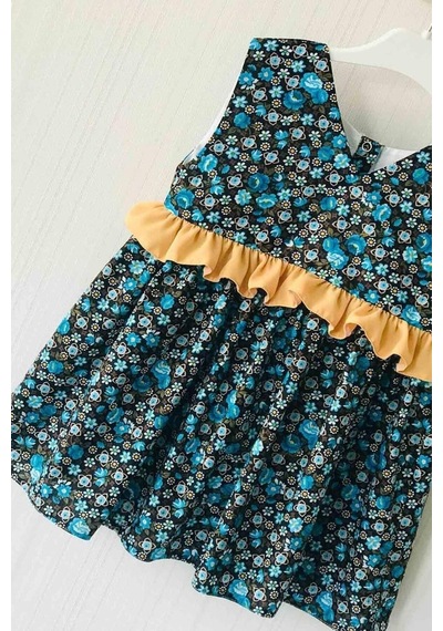 Fırfırlı Çiçek Desenli Kolsuz Kız Çocuk Bebek Elbise 001 Fırfırlı Çiçek Desenli Kolsuz Kız Çocuk Bebek Elbise 001