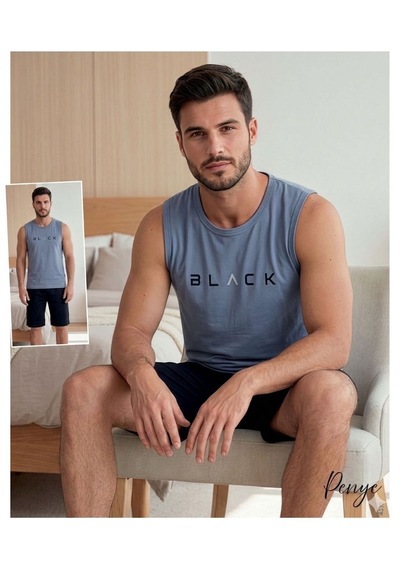 Miressa Şortlu Pijama Takımı Kolsuz Açık Mavi