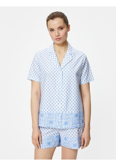 Koton Kısa Kollu Pijama Üstü Çiçekli Düğmeli Gömlek Yaka Pamuklu Beyaz Desenli 4slk50026mw Beyaz Koton Kısa Kollu Pijama Üstü Çiçekli Düğmeli Gömlek Yaka Pamuklu Beyaz Desenli 4slk50026mw Beyaz