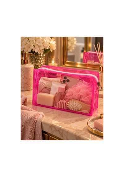 Su Geçirmez Pvc Makyaj Çantası, Fermuarlı Kozmetik Ve Seyahat Organizeri Pembe - 940904343