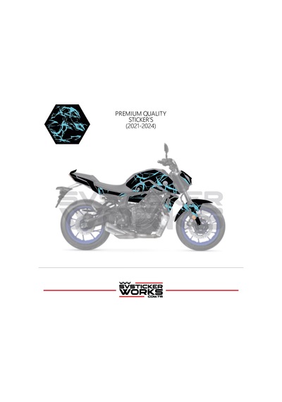 Mt-07 2021-2024 Kaplama Sticker Şimşek Yıldırım Motor Kaplama Modeli Hazır Kit 2021-2024 Uyumlu Mavi