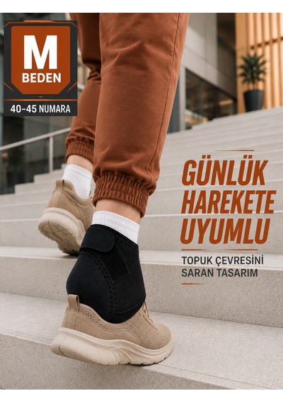 Siyah Topuk Destek Çorabı M Beden 40-45 Ayarlanabilir Cırtlı Rahat Tasarım - Lisinya