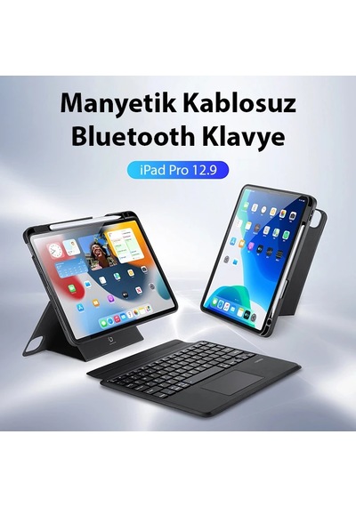 Dux Ducis iPad Uyumlu Pro 12.9 Dk Series Kablosuz Bluetooth Klavye Touchpad Kılıf- 5775 Tablet Kılıfı