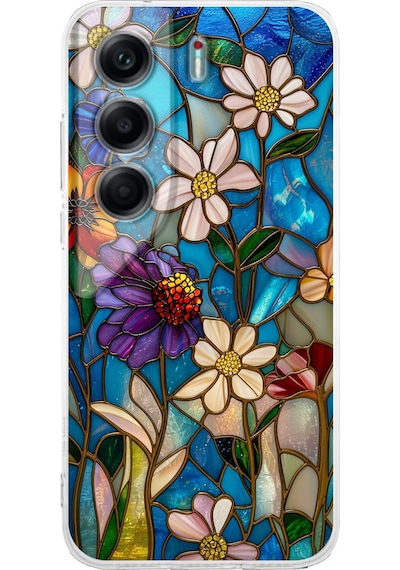 Printify Tecno Camon 40 İle Uyumlu Vitray Mavi Bahar Tasarımlı Şeffaf Silikon Kılıf Şeffaf