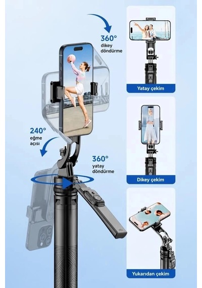 Delux Serisi Torima Tripod Çok Amaçlı 1.6m Kamera Telefon Tutucu C17 Siyah Akış Kayıt Çekimler