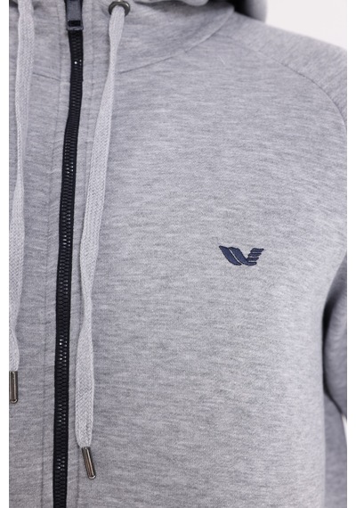 Rowinger Raglan Kol Tam Fermuarlı Kordonlu Kapüşon Kanguru Cepli Süper Koton Rahat Kalıp Kapüşonlu Sweatshirt Grey