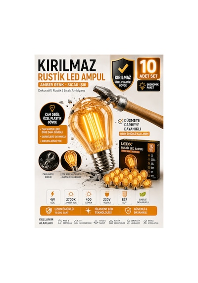 10 Adet Kırılmaz Rustik Led Ampul 4w Amber Işık 400 Lümen E27 Dekoratif Filament Ampul Otantik Cafe Restoran Ev Aydınlatma,dekoratif Vintage Edison Glop Ampul 220v, 10 Adet Kırılmaz Rustik Led Ampul 4w Amber Işık 400 Lümen E27 Dekoratif Filament Ampul Otantik Cafe Restoran Ev Aydınlatma,dekoratif Vintage Edison Glop Ampul 220v,