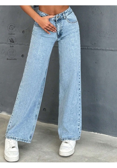 Blue Marlın Kadin Yüksek Bel Buz Kar Boyfriend Bol Paça Pantolon Mavi Blue Marlın Kadin Yüksek Bel Buz Kar Boyfriend Bol Paça Pantolon Mavi