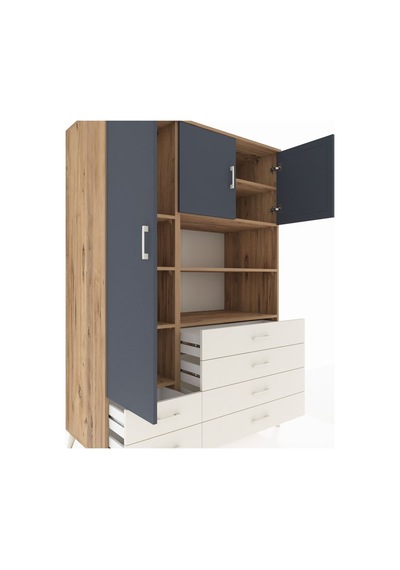 Kronos Dolap 8 Raflı 6 Çekmeceli 3 Kapaklı 132x59x195 Çam-ant... Çam
