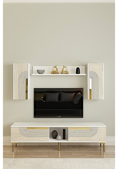 Tvr1502btg Meyra Tv Ünitesi Takımı Beyaz-traverten-gold 150cm