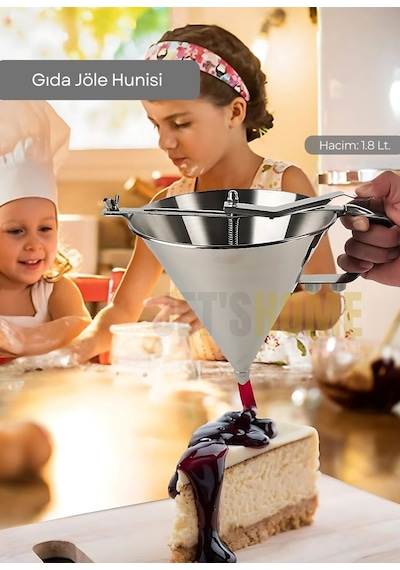 Gıda Jöle Hunisi Paslanmaz Hamur Dağıtıcı Büyük Boy Standlı Krep Ve Tatlı Porsiyonlayıcı Çelik 1.8 Lt.