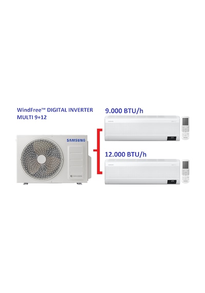 Samsung WindFree Multi 1 Dış + 2 İç Ünite (9+12) Duvar Tipi Digital Inverter Klima