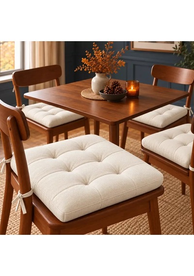 4 Lü Kapitone Bağcıklı Sandalye Minderi 40 40 3 Cm Krem 40 40 3 Cm 4 Adet