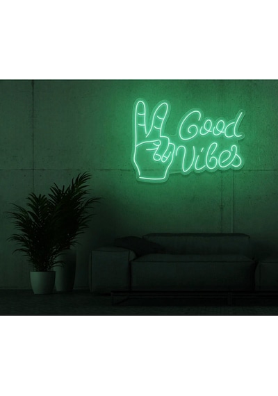 Good Vibes Yazılı Ve Şekilli Neon Tabela Yeşil