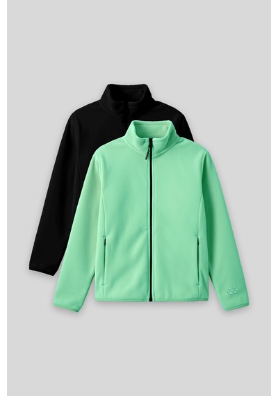 Standart Fit 2li Paket Siyah-su Yeşili Kız Çocuk Polar Sweatshirt - 75154 Siyah - Su Yeşili