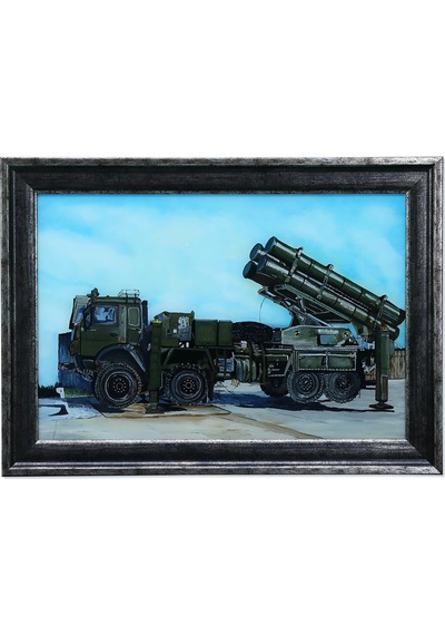 E38 El İşçiliği Cam Boyama Tablo Barbaros Kaplan Füze 70x50 - 5999