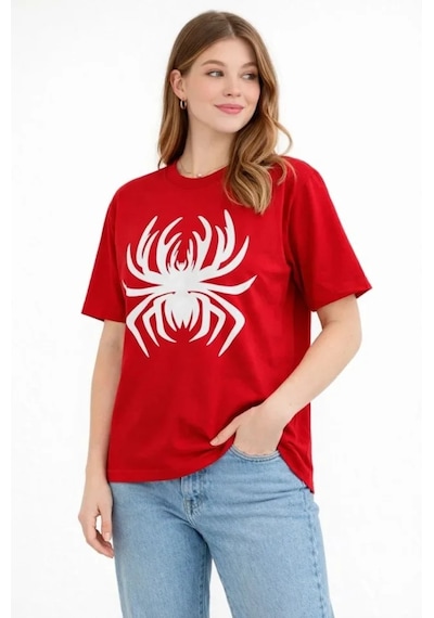 Dogutrend Örümcek Baskılı Tişört Kısa Kollu Bisiklet Yaka T-shirt - Kırmızı Dogutrend Örümcek Baskılı Tişört Kısa Kollu Bisiklet Yaka T-shirt - Kırmızı