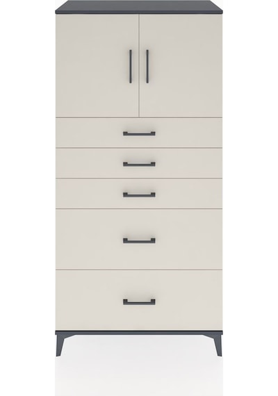 Hyperion Dolap Tek Raflı 5 Çekmeceli 2 Kapaklı 88x44x182 Antrasit-aytaşı Antrasit