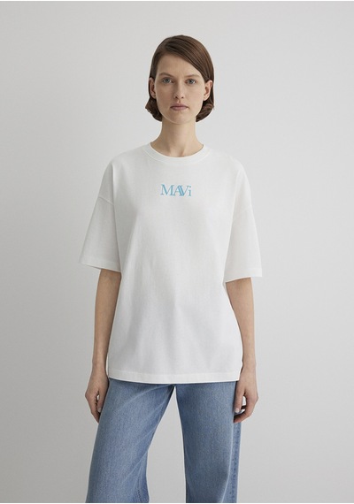 Mavi - Mavi Logo Baskılı Beyaz Tişört 1611593-70057 Beyaz