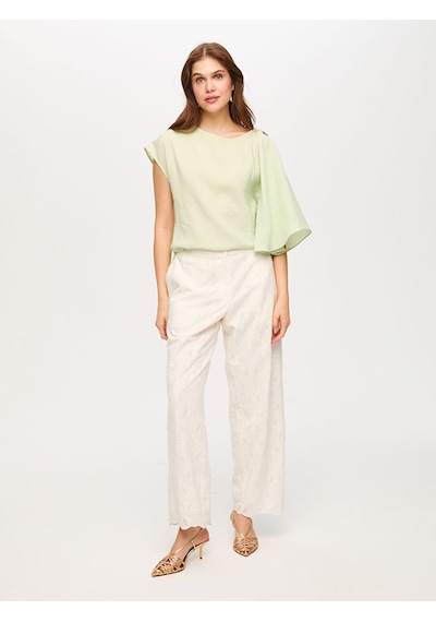 Faik Sönmez Wide Leg Fit Brode Nakış Detaylı Pantolon S26pnt009 Us26pnt00973 Ekru