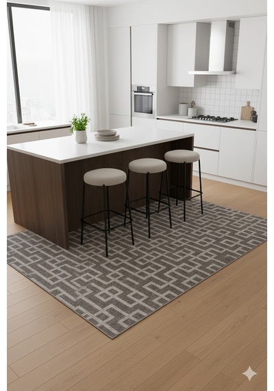 Villadia Home Textile Kaymaz Taban Modern Desen Halı Yolluk Leke Tutmaz Kolay Temizlenir Koridor Salon Yatak Mutfak Odası Vd1105gri Gri