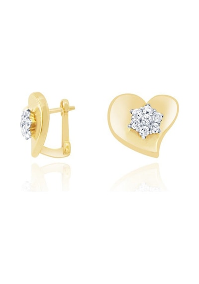 Diamond Line - Gülaylar - Sarı Beyaz Altın 14 Ayar Kalp Küpe N11.9252