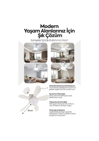 6 Kanatlı 3 Kademeli Led Aydınlatmalı Uzaktan Kumandalı Tan Vantilatörü