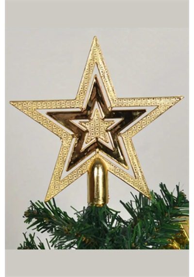 Vintage Altın Simli Yıldız Noel Ağacı Süsü 20 Cm Retro Parlak Ağaç Tepe Süsü / Dekoratif Yılbaşı S