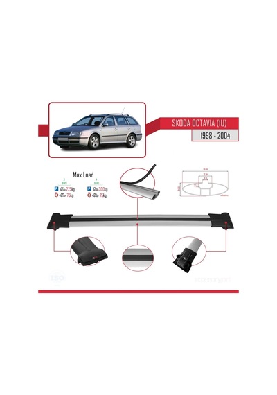 Skoda Octavia 1u 1998-2004 Arası İle Uyumlu Fly Model Ara Atkı Tavan Barı Gri 3 Adet Bar
