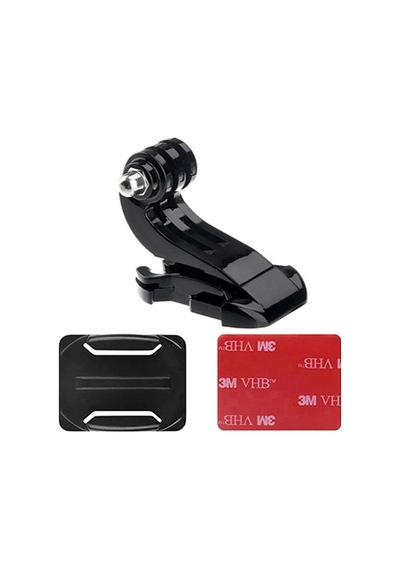Gplus Bs03kj 3 Parça Oval Zemin Kavisli Yüzey J-hook Aksiyon Kamera 3m Yapışkan Motor Kask Bağlantı Seti Siyah