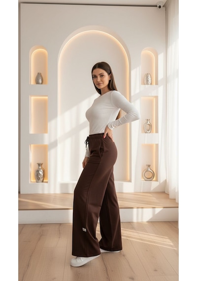 Salaş Geniş Paça Yan Cepli Eşofman Altı Kahve