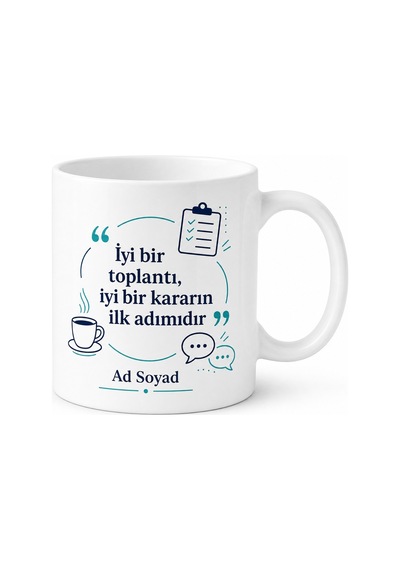 Toplantı Seven İçin Kişiye Özel Ofis Temalı Baskılı Kupa Bardak Hediye Beyaz / Çok Renkli