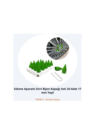 Trobus Sökme Aparatlı Sivri Bijon Kapağı Seti 20 Adet 17 Mm Yeşil