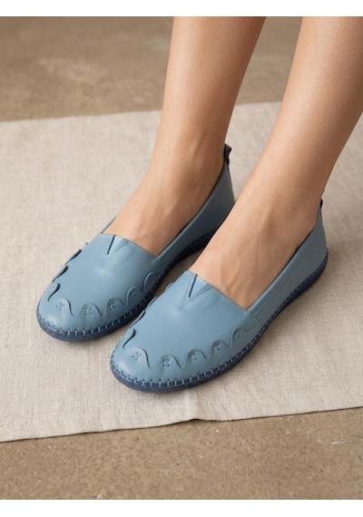 Beren Hakiki İndigo Mavi Kadın Babet Ortopedik Taban Düz Motifli Slip-on Comfort Ayakkabı