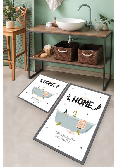 BATHTUB DJT 2 LI SET Banyo Halısı Banyo Paspası Beyaz