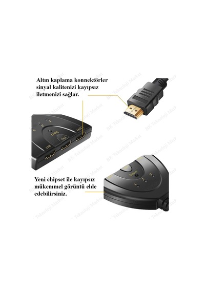 3 Port Hdmı Switcher 3 Giriş 1 Çıkışlı Hdmı Otomatik Switch