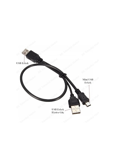 Taşınabilir Diskler Için Usb Y Kablosu 2 Usb - Mini Usb 5-Pin