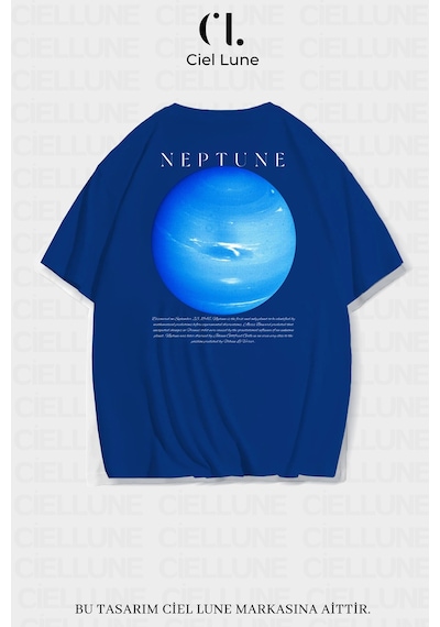 Nevermind Unisex Kadın Erkek Neptün Baskılı Özel Tasarım Oversize Mavi