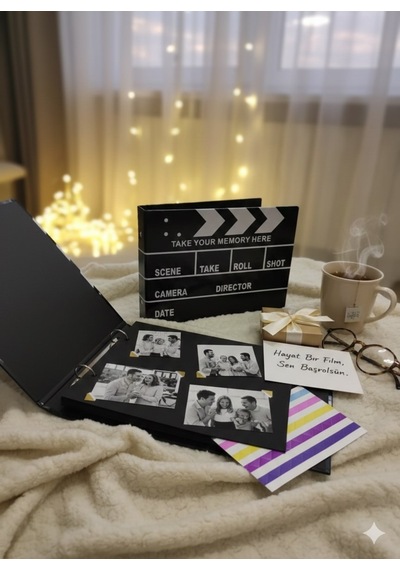 Klaket Fotoğraf Albümü Anı Defteri Scrapbook Film Tasarımlı Albüm Sevgiliye Özel Gün