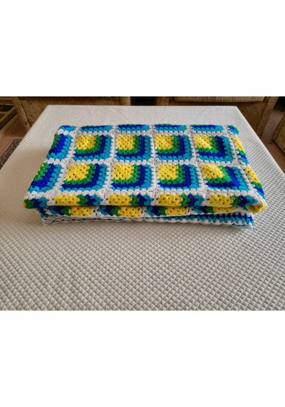 El Yapımı Tığ İşi Granny Square Battaniye Mavi 36 Derece Üstü