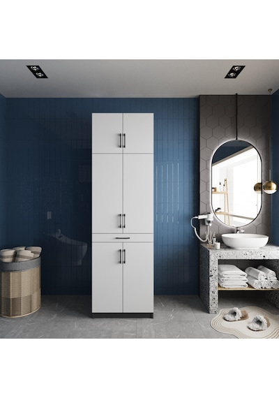 Piramit Çamaşır Ve Kurutma Makinesi Dolabı Banyo Dolabı Füme Beyaz Beyaz - Antrasit Piramit Çamaşır Ve Kurutma Makinesi Dolabı Banyo Dolabı Füme Beyaz Beyaz - Antrasit