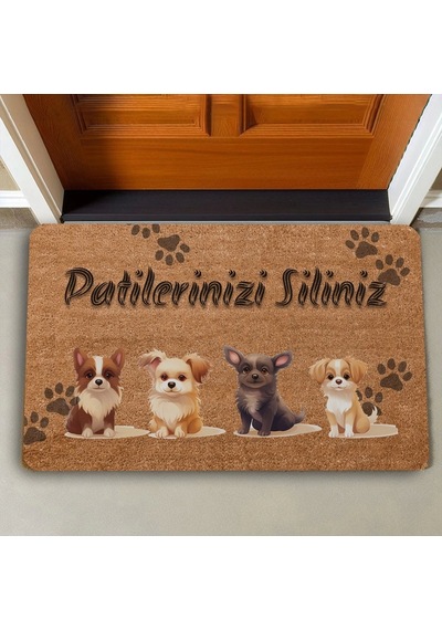 Valerine Life Dörtlü Sevimli Köpekler Patilerinizi Silin Kapı Önü Paspası 45x70cm