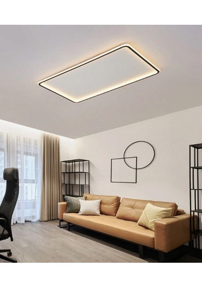 Siyah 90x60 cm Dikdörtgen 3000K Sarı Işık Led Tavan Lambası