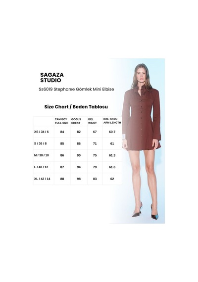 Sagaza Studio Ss6019 Gömlek Mini Elbise Kahve