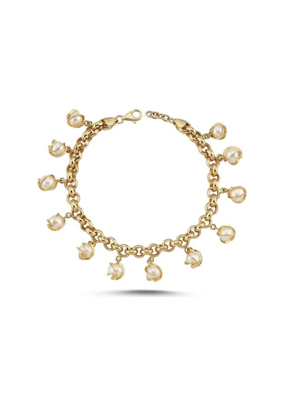 7,5 Mm İnci Detaylı Doc Zincir Bileklik Gold Sarı Altın